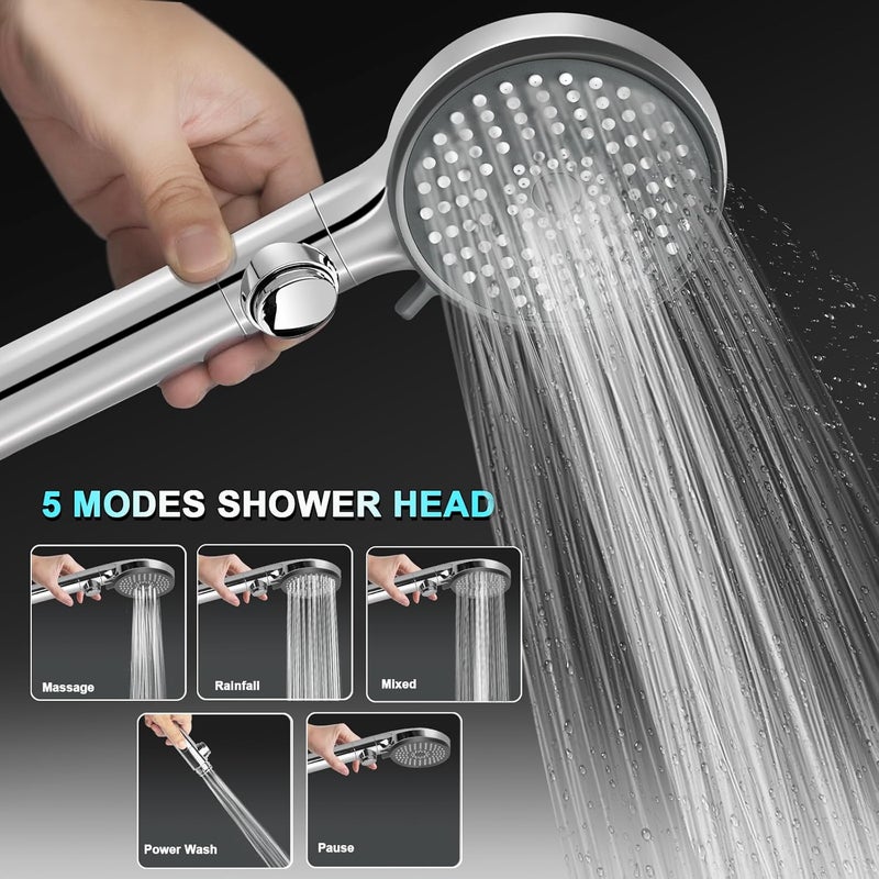 FOCSPROD RV Shower Head with Hose, High Pressure 5 Mode Shower head Replacement, Shower Head for RV/Campers, Travel Trailer, Motorhome for Water Saving, Handheld Shower Head Holder and Hose, On Off Switch - Image 2